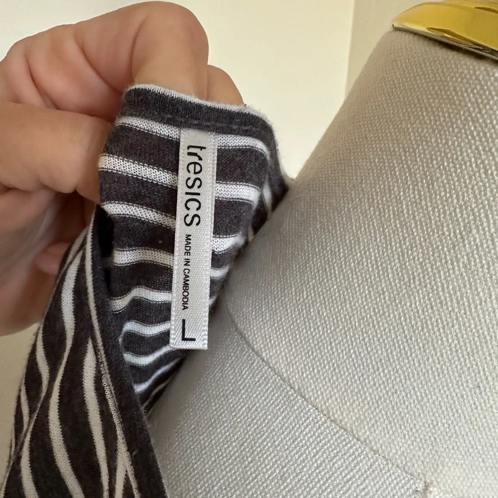 Cold Shoulder Black/White Striped Shirt- Large